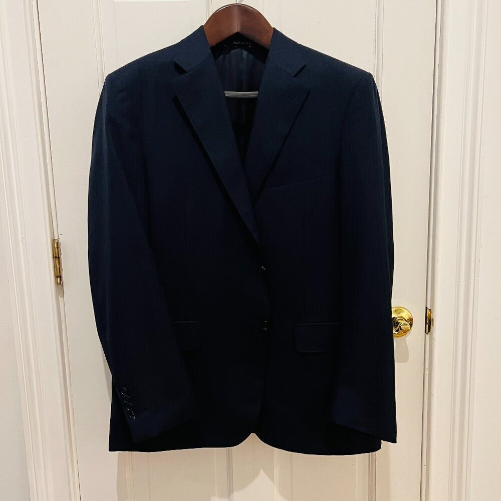 Canali NAVY Blue Striped Wool 2 Pc Suit Jacket Pants Size 42R